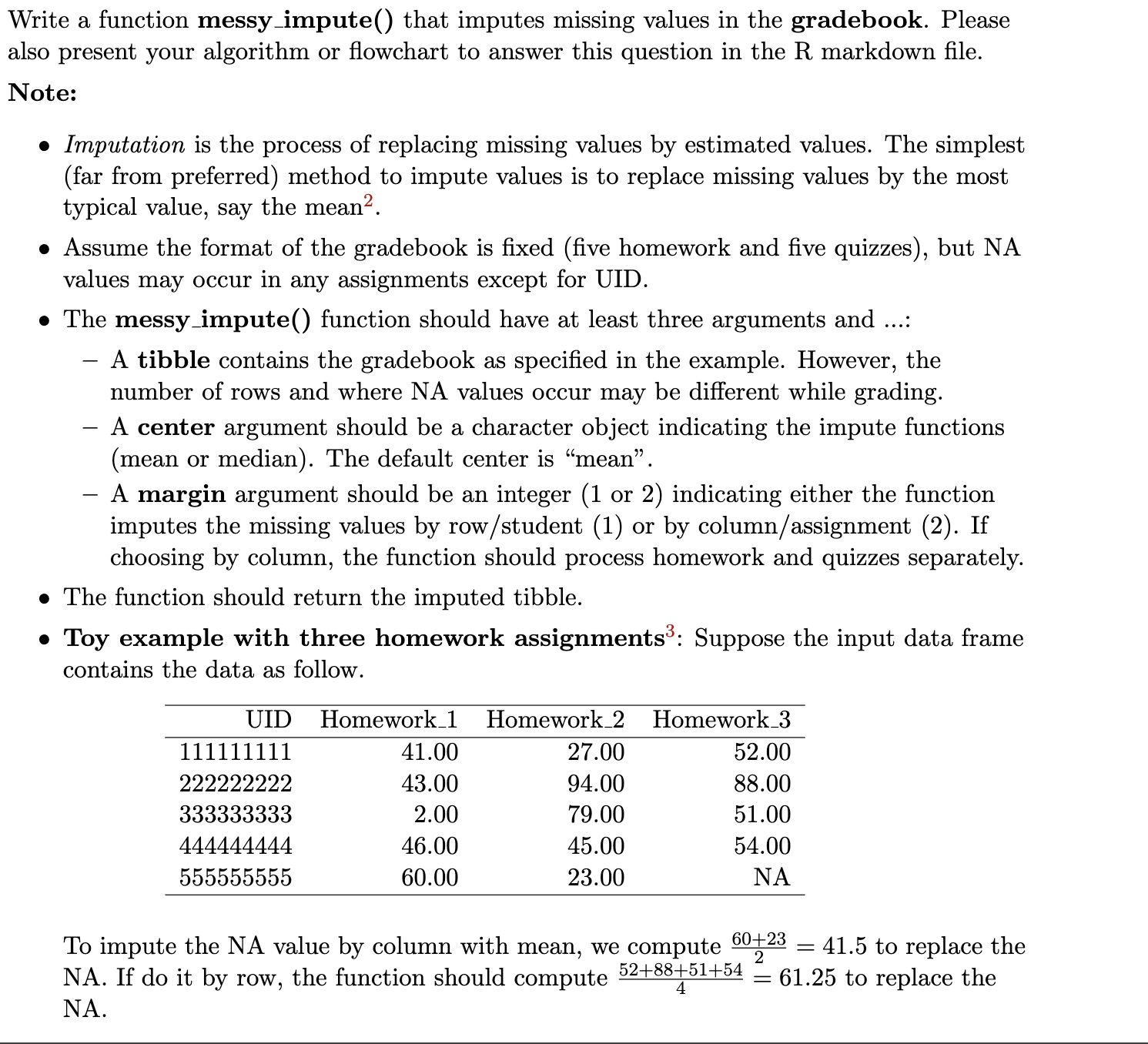 Solved Write a function messy_impute() that imputes missing | Chegg.com