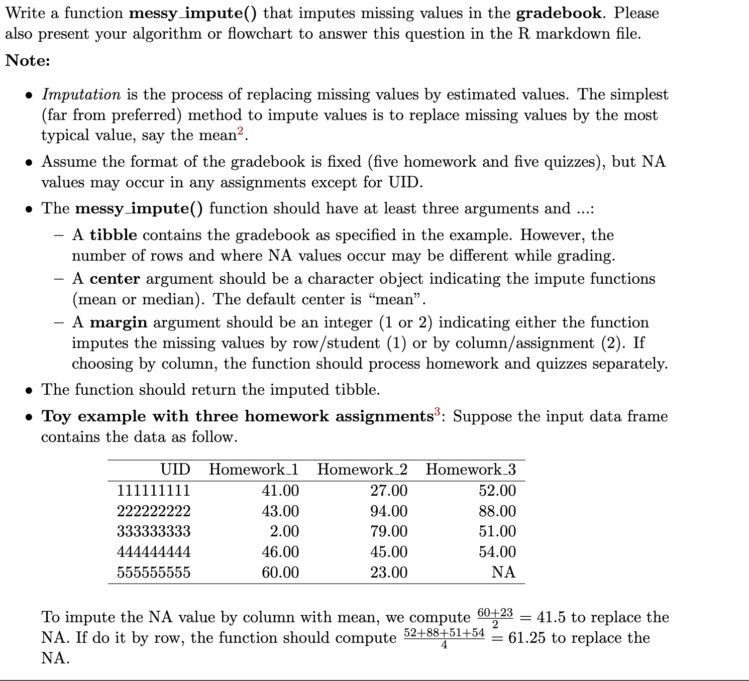 Solved Write a function messy impute that imputes missing