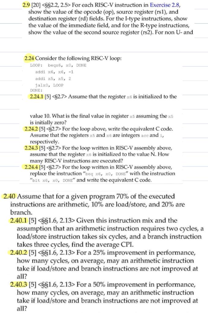 2.9 [20] For Each RISC-V Instruction In Exercise | Chegg.com