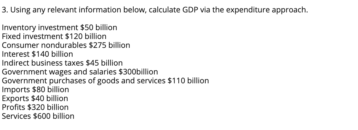 Solved Using Any Relevant Information Below, Calculate GDP | Chegg.com