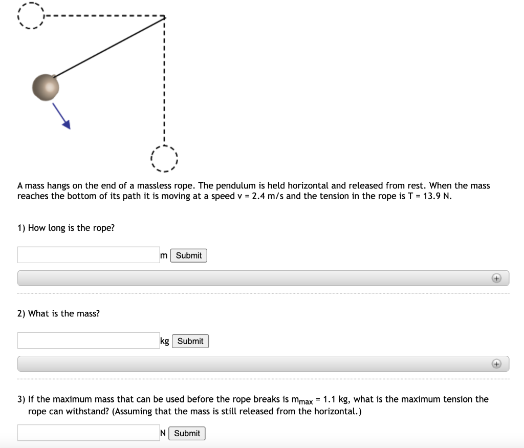 Solved A mass hangs on the end of a massless rope. The | Chegg.com