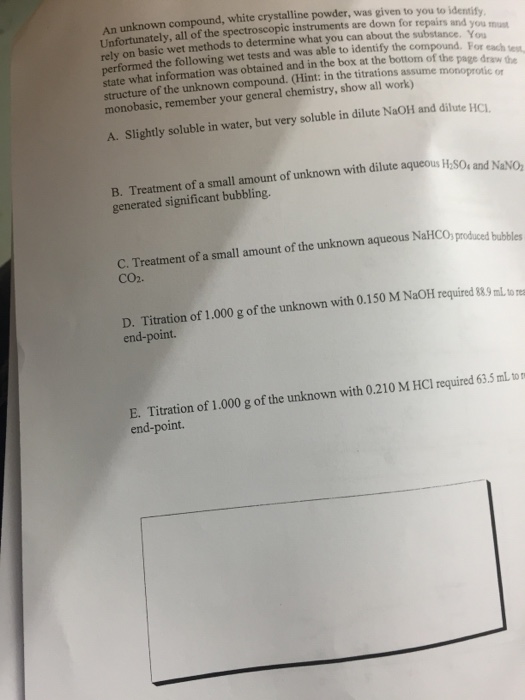 Solved An unknown compound, white crystalline powder was