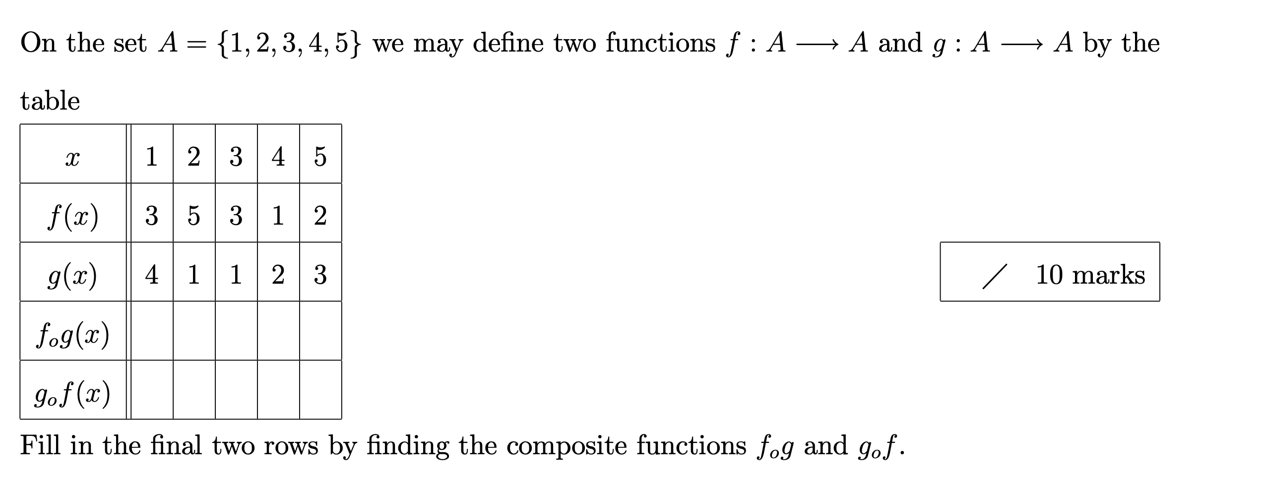 Solved On the set A={1,2,3,4,5} we may define two functions | Chegg.com
