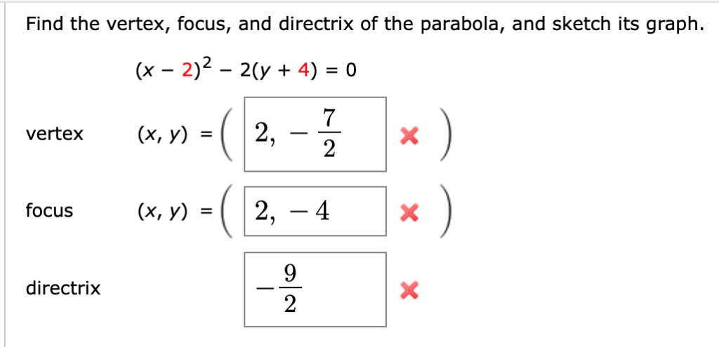 Solved Find The Vertex Focus And Directrix Of The Chegg Com