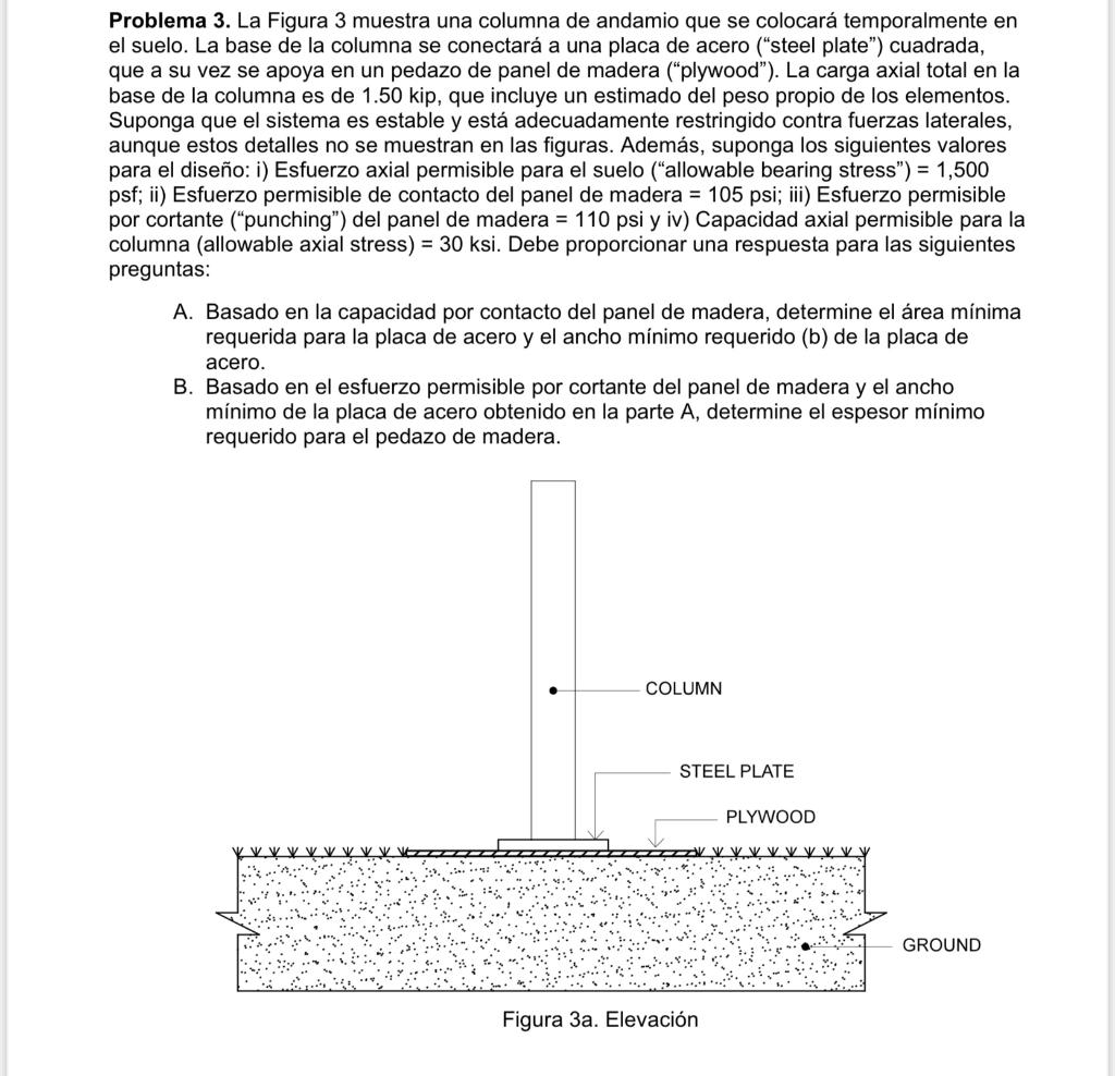 Problema 3. La Figura 3 muestra una columna de andamio que se colocará temporalmente en el suelo. La base de la columna se co