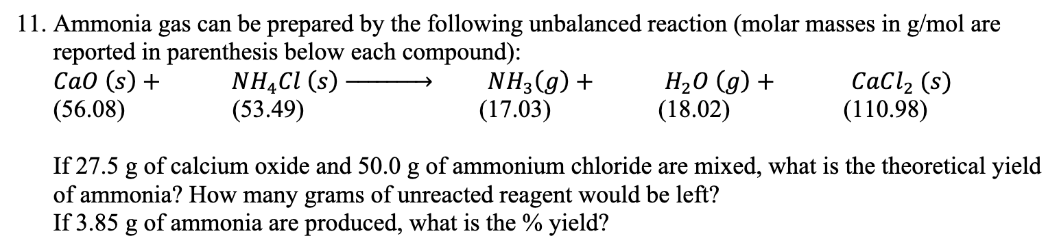 Solved 11. Ammonia gas can be prepared by the following | Chegg.com