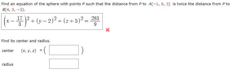 Solved Find an equation of the sphere with points P such | Chegg.com