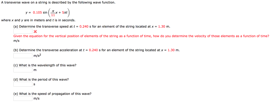 Solved A transverse wave on a string is described by the | Chegg.com