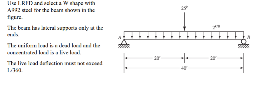 Solved Use LRFD and select a W shape with A992 steel for the | Chegg.com