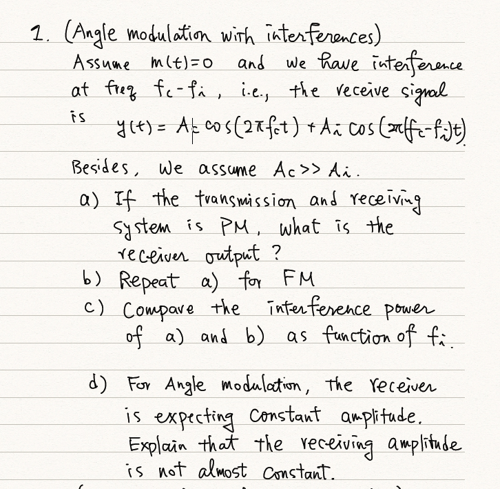 is 7. (Angle modulation with interferences) Assume | Chegg.com