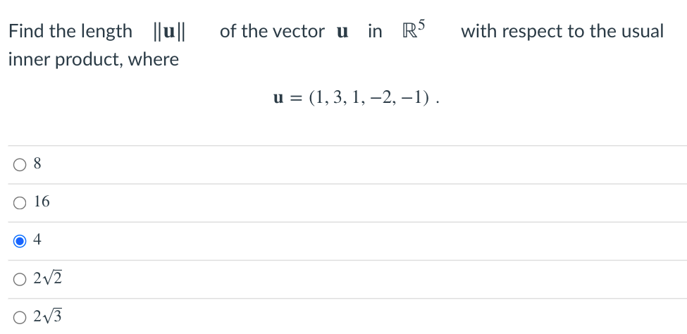 Solved of the vector u in R5 with respect to the usual Find | Chegg.com