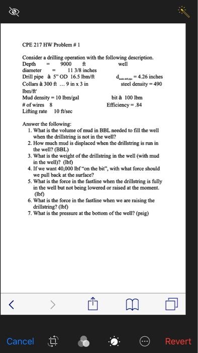 Solved CPE 217HW Problem # 1 Consider a drilling operation | Chegg.com