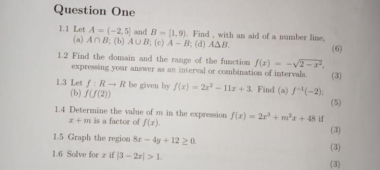 Solved (6) Question One 1.1 Let A = (-2,5) and B = (1,9). | Chegg.com