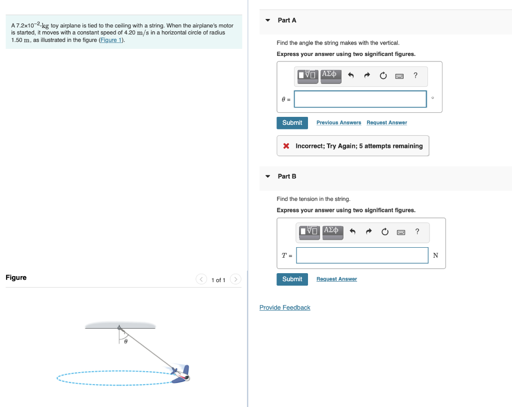 Solved A 7.2×10−2-kg toy airplane is tied to the ceiling | Chegg.com