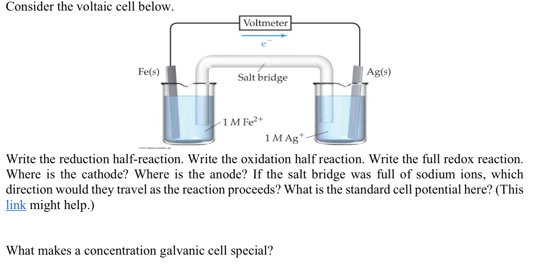 Solved Consider the voltaic cell below. Voltmeter Fe(s) | Chegg.com
