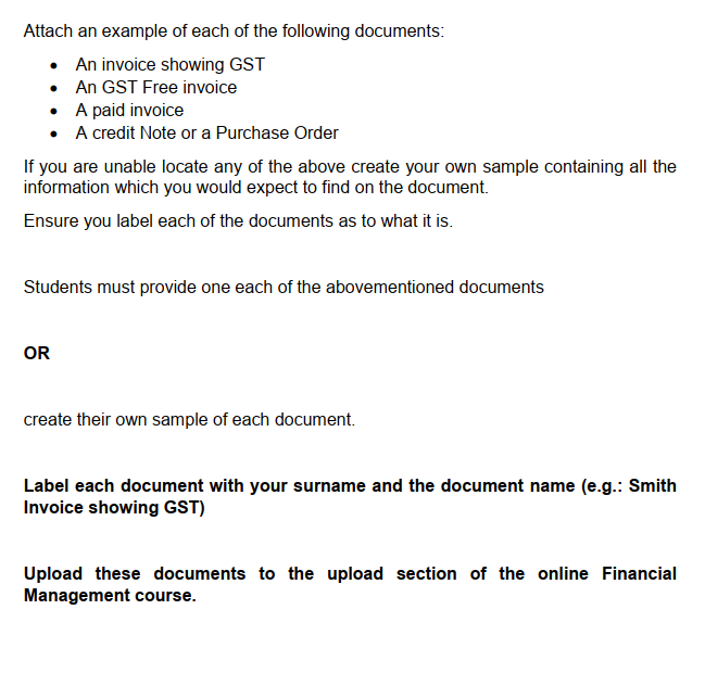 Solved Attach an example of each of the following documents: | Chegg.com