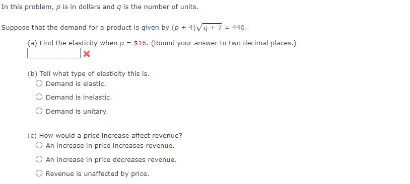 Solved se that the demand for a product is given by | Chegg.com