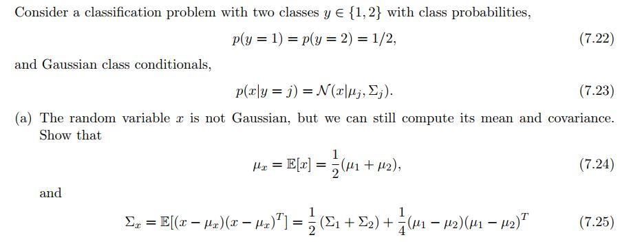 Consider a classification problem with two classes y | Chegg.com
