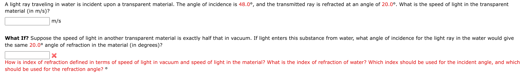 Solved A light ray traveling in water is incident upon a | Chegg.com