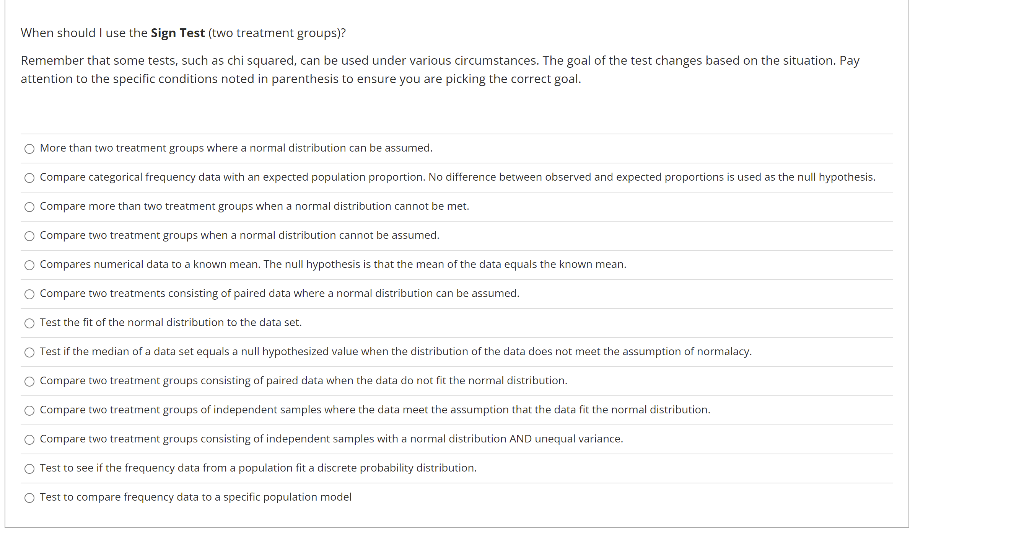 Solved When should I use the Sign Test (two treatment | Chegg.com