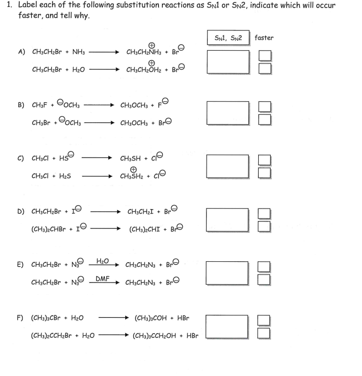 Solved 1. Label each of the following substitution reactions | Chegg.com