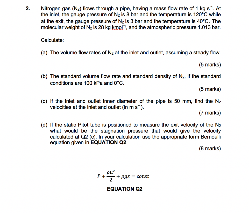 Solved 2. Nitrogen Gas (N2) Flows Through A Pipe, Having A | Chegg.com