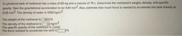 Solved A cylindrical tank of methanol has a mass of 60 kg | Chegg.com