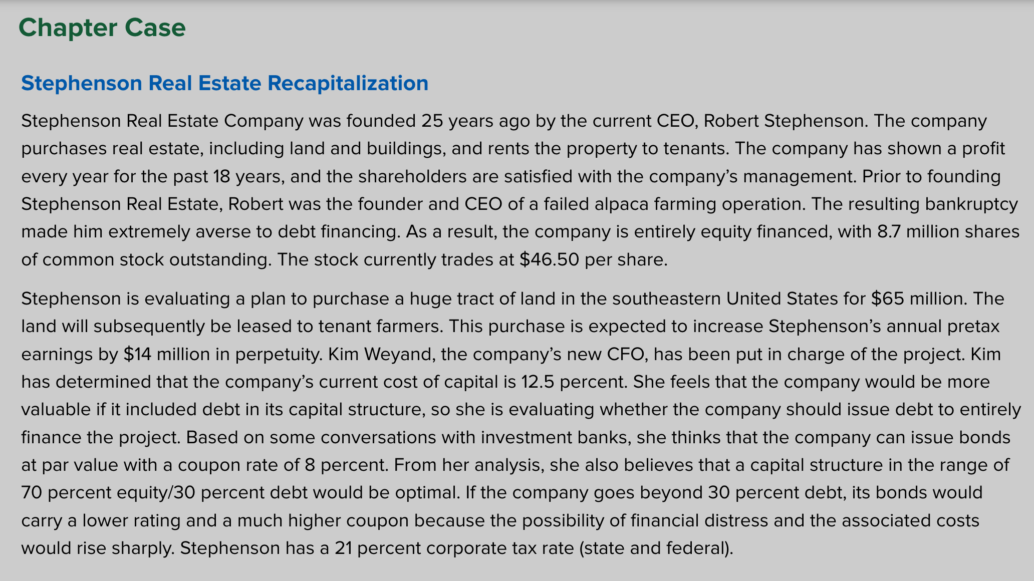 Solved Stephenson Real Estate Recapitalization Stephenson