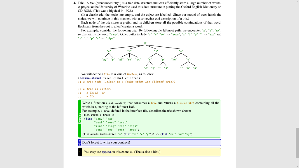 4. Trie. A trie (pronounced "try") is a tree data | Chegg.com