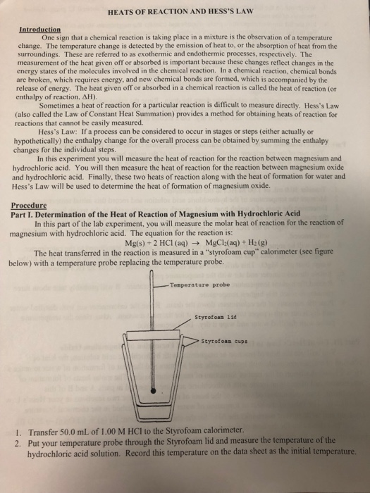 Solved HEATS OF REACTION AND HESS'S LAW Introduction One