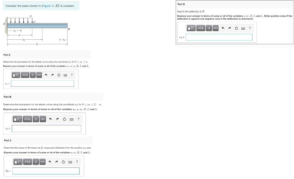 Solved Part D Consider the beam shown in (Figure 1). El is | Chegg.com