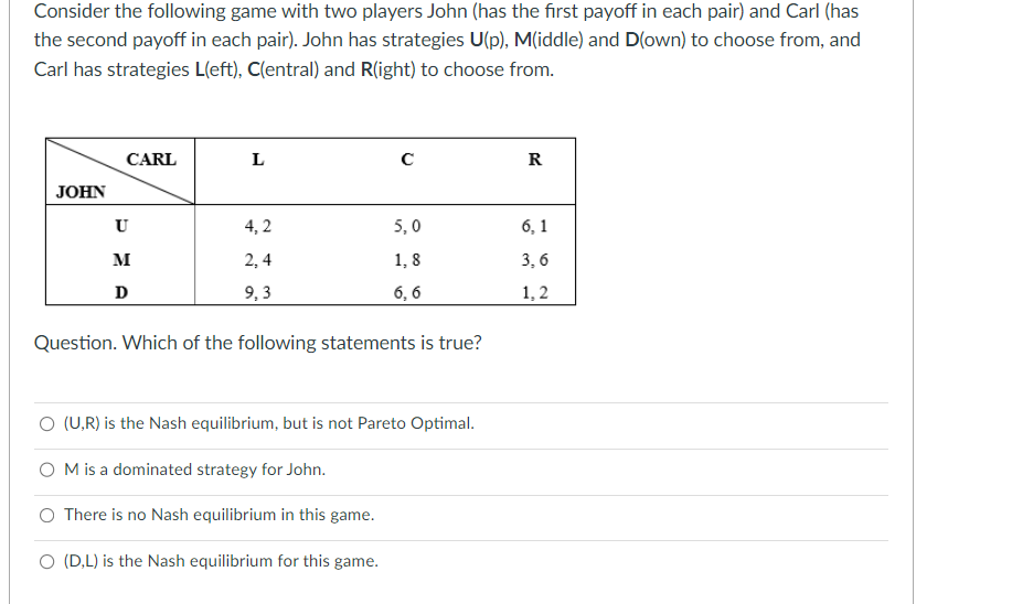 Solved Consider the following game with two players John | Chegg.com