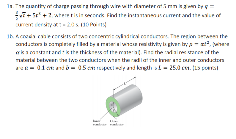 Solved 1a. The quantity of charge passing through wire with | Chegg.com