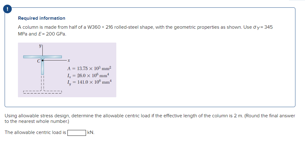 Solved Required information A column is made from half of a | Chegg.com