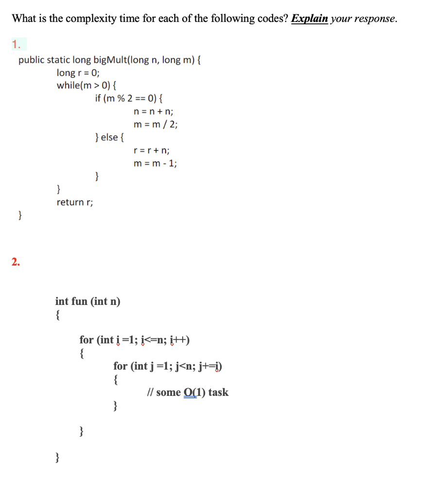 Solved What is the complexity time for each of the following | Chegg.com