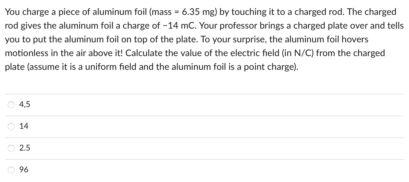 Solved You charge a piece of aluminum foil (mass =6.35mg )