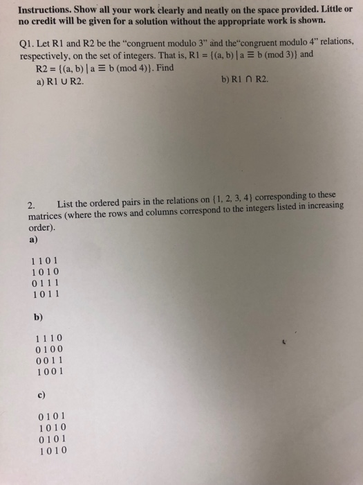 Solved Instructions. Show all your work clearly and neatly | Chegg.com