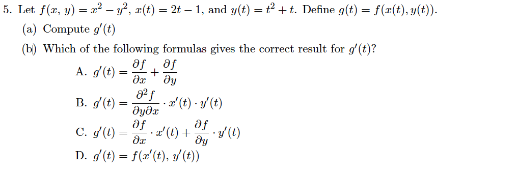 Solved 5 Let F X Y X2 Yº Ae T 2t 1 And Y T Chegg Com