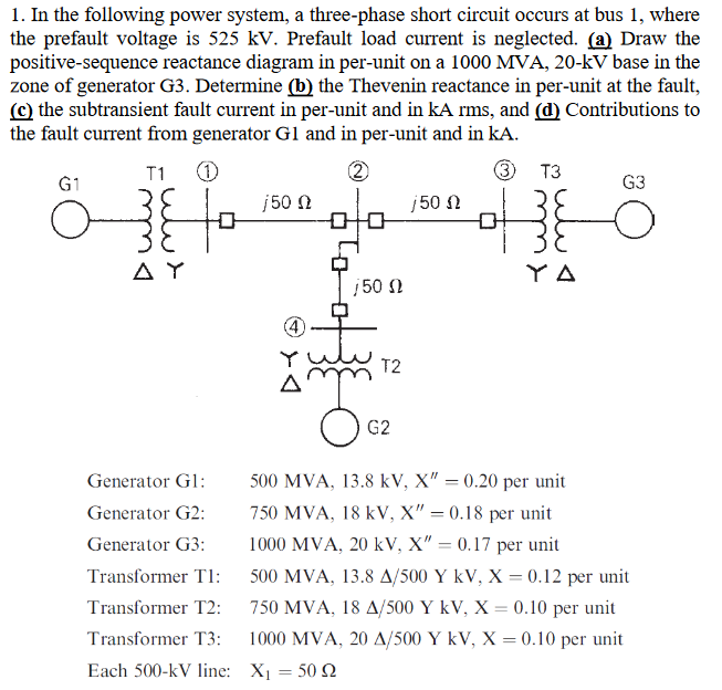 Solved 1. In The Following Power System, A Three-phase Short 