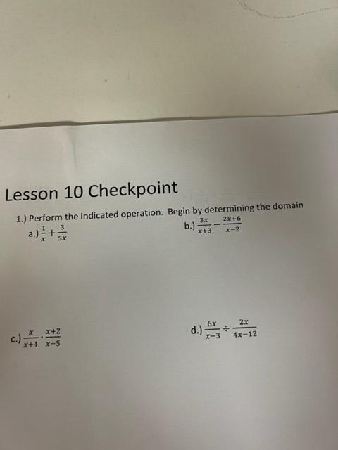 Solved Lesson 10 Checkpoint 1.) Perform The Indicated | Chegg.com