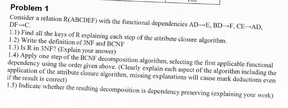 Solved Problem 1 Consider A Relation R(ABCDEF) With The | Chegg.com