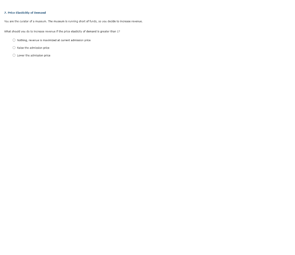 Solved 7. Price Elasticity of Demand You are the curator of | Chegg.com