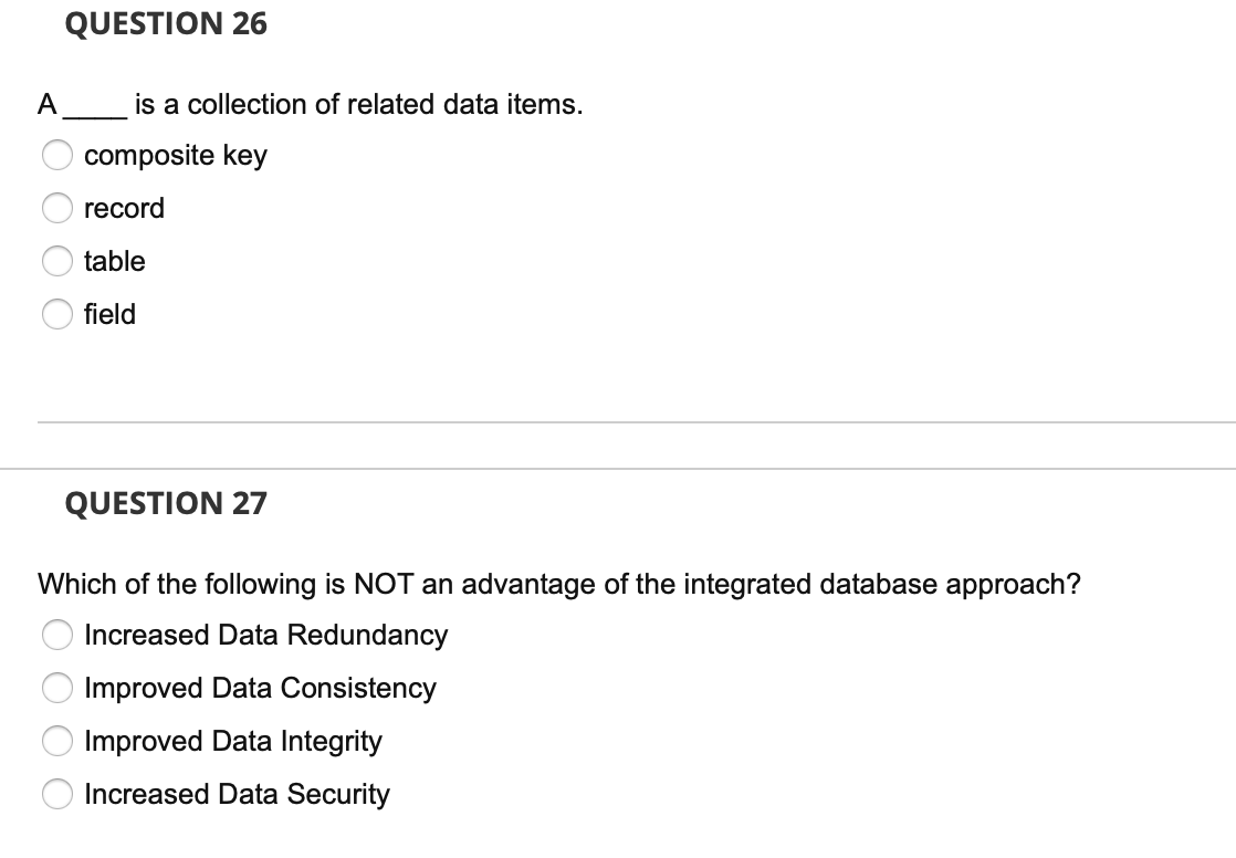 Solved A Is A Collection Of Related Data Items Composite Chegg