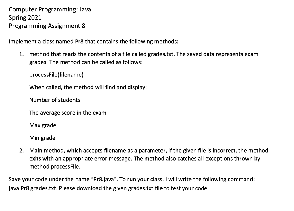 Solved Computer Programming: Java Spring 2021 Programming | Chegg.com