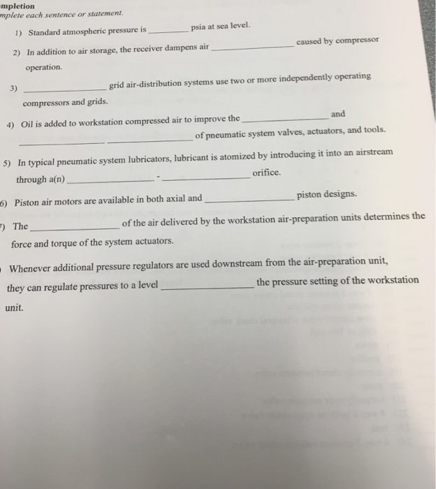 Solved Standard atmospheric pressure is _____________ psia