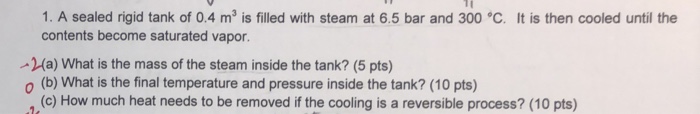 Solved 1. A sealed rigid tank of 0.4 m3 is filled with steam | Chegg.com