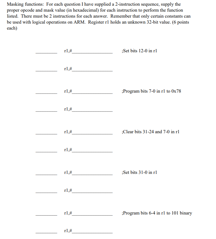 Mask Register Examples Masking functions: For each question I have supplied | Chegg.com