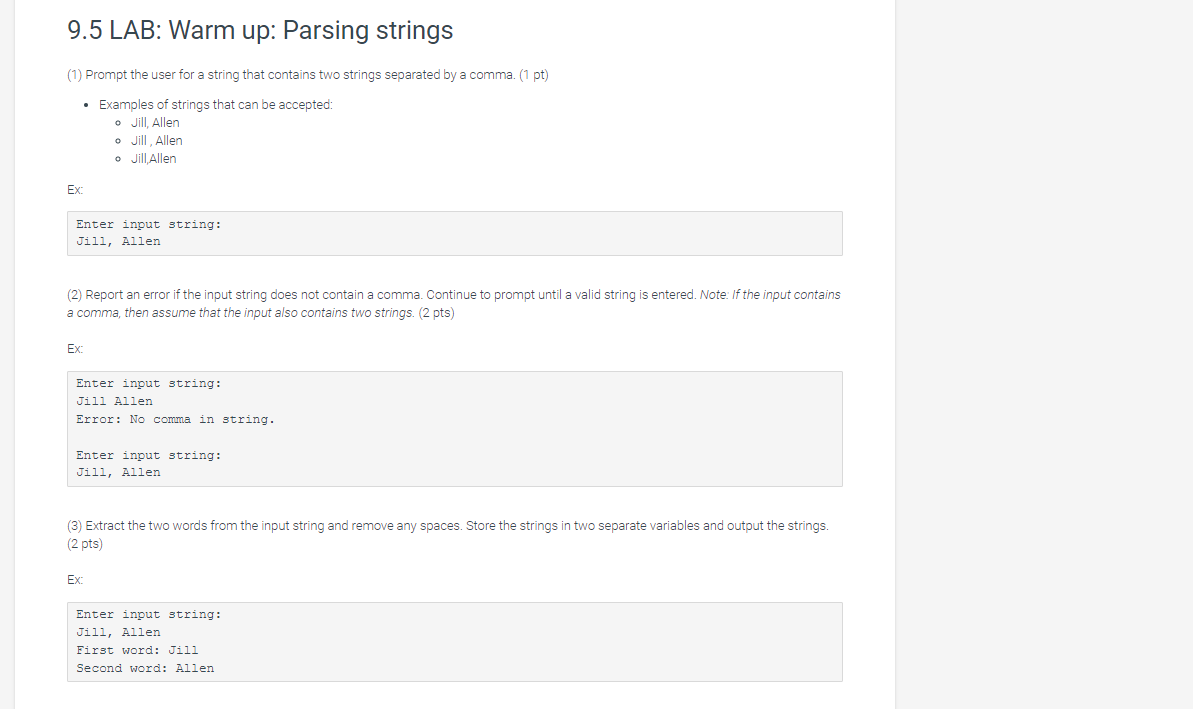 Solved (1) Prompt the user for a string that contains two | Chegg.com