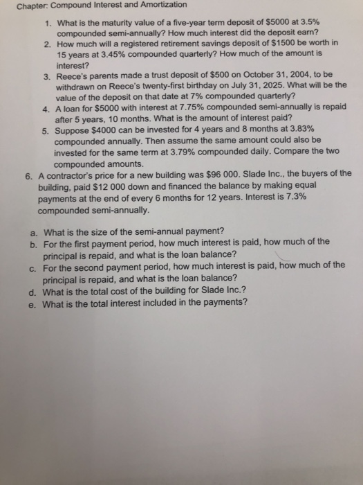 Solved Chapter: Compound Interest and Amortization I. What | Chegg.com