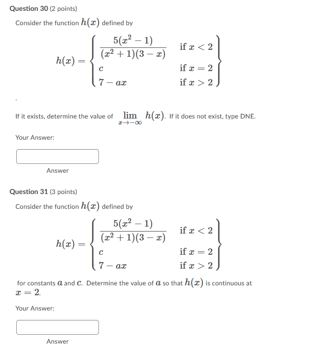 Solved Question 30 (2 points) Consider the function h() | Chegg.com
